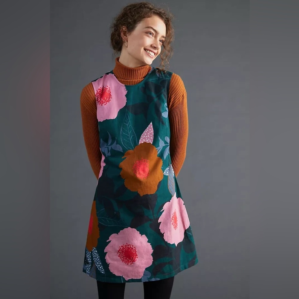 Anthropologie Floral Mini Dress - Pink, Brown, and Green